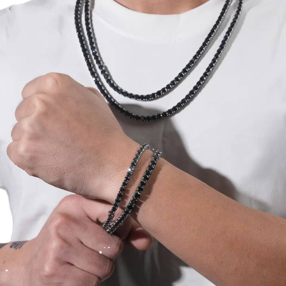 Hot Sale 925 Sterling Silver Tennis Chain Black Moissanite CZ Passes Diamond Tester GRA Certified Ready to Ship