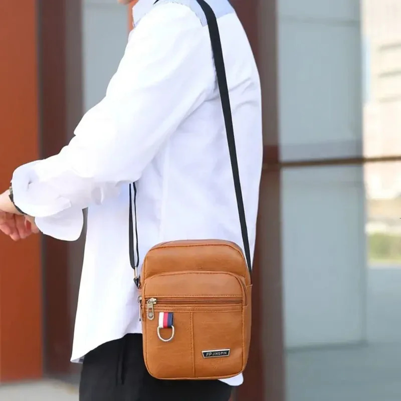 Mens High Quality PU Leather Shoulder Bag Large Capacity Chest Fashion Casual Solid Color Crossbody 251110