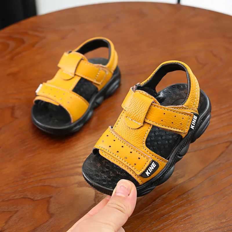 Childrens summer beach sandals cool boys and girls genuine leather cowhide breathable and comfortable baby soft shoes Z250410