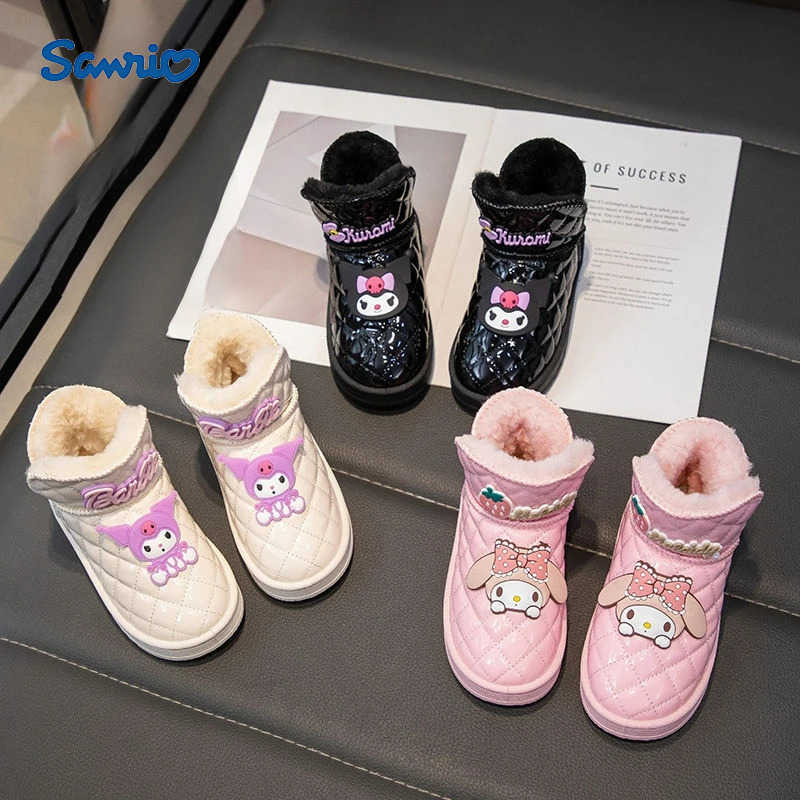 Sanrio KidsCasual Shoes Boots Cartoon PU Leather Winter Outdoor Sports Shoes For Girls Keep Warm Anti-slip Black Pink Size 26-37 H251110