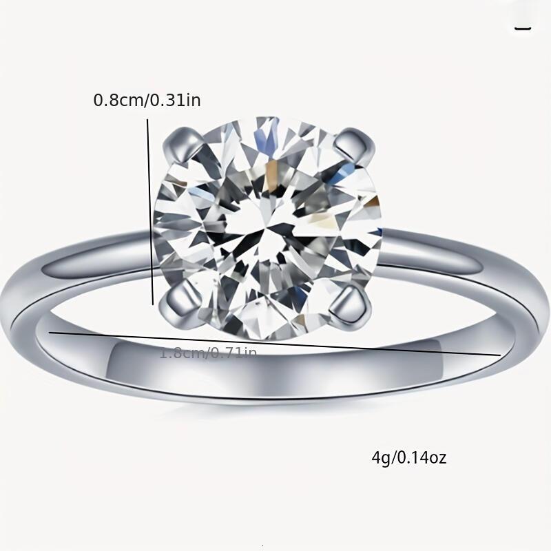 Solitaire Moissanite Engagement Ring, 1Ct D Color Vvs1 Clarity, White Gold Plated, Ideal Gift For Women TY