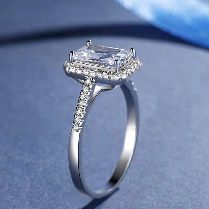 Crown Mosan Stone Platinum Ring Diamond Engagement Wedding Couple Diamond Ring Cross Border Wholesale Large Hand Jewelry