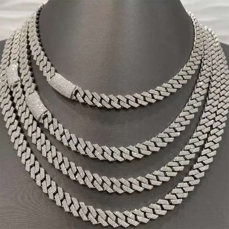 Factory Diamond 925 Silver 10k 14k Gold Plated Cuban Link Chain Hip Hop Moissanite Cuban Necklace