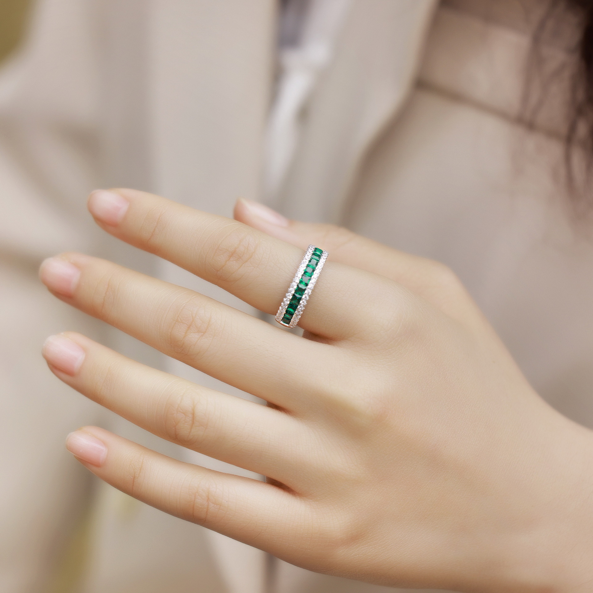 Cross Border Hot Selling Classic Boundaryless Cultivated Jade Women's Ring S925 Silver Cultivated Gemstone Index Designer Ring Fashion Ring Ring