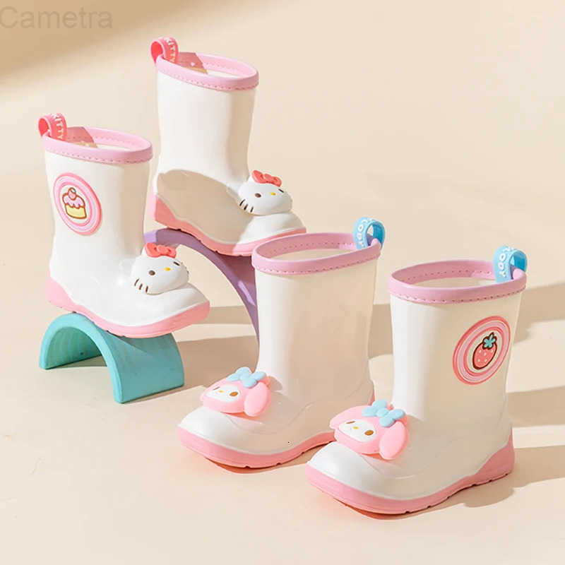 Sanrio Childrens Rubber Boots By Cute Macaron Color Scheme Kuromi Melody Kitty Rain Boots Outdoor Non-slip Waterproof Shoes H251110
