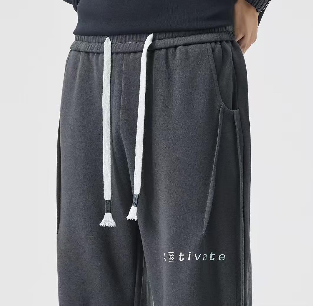 Best-Selling Extra-Long Black Knit Pants Loose Straight-Leg Men's Trousers 3022