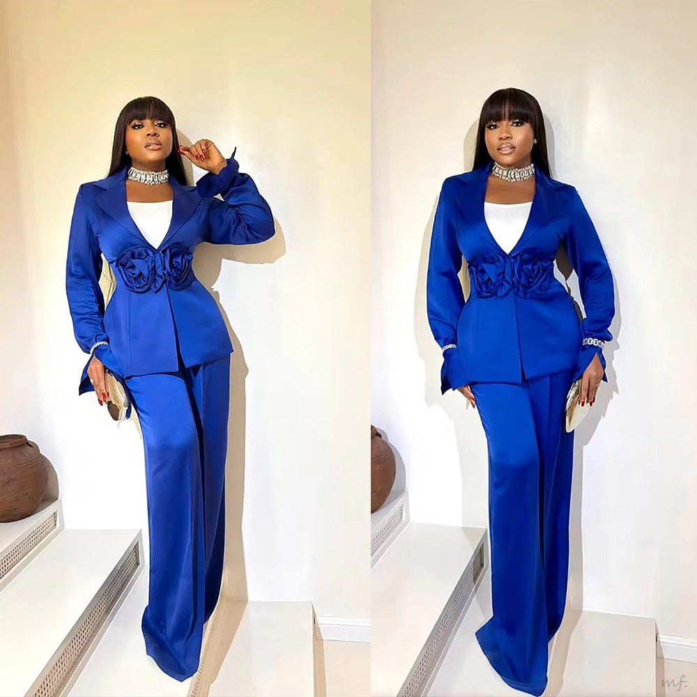 Designer Women Blazer Suits 2 Pieces Hand Made Flowers Slim Fit Wedding Tuxedos Prom Dressing Formal Guest Wear Pants