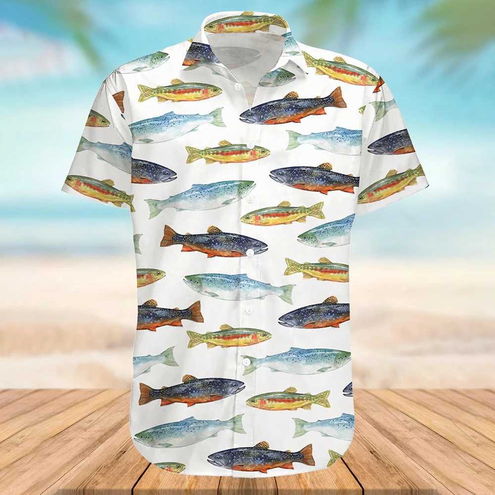 3D fish print Hawaiian mens shirt new trend mens shirt casual unisex summer quick drying short sleeved top 2024 X250410