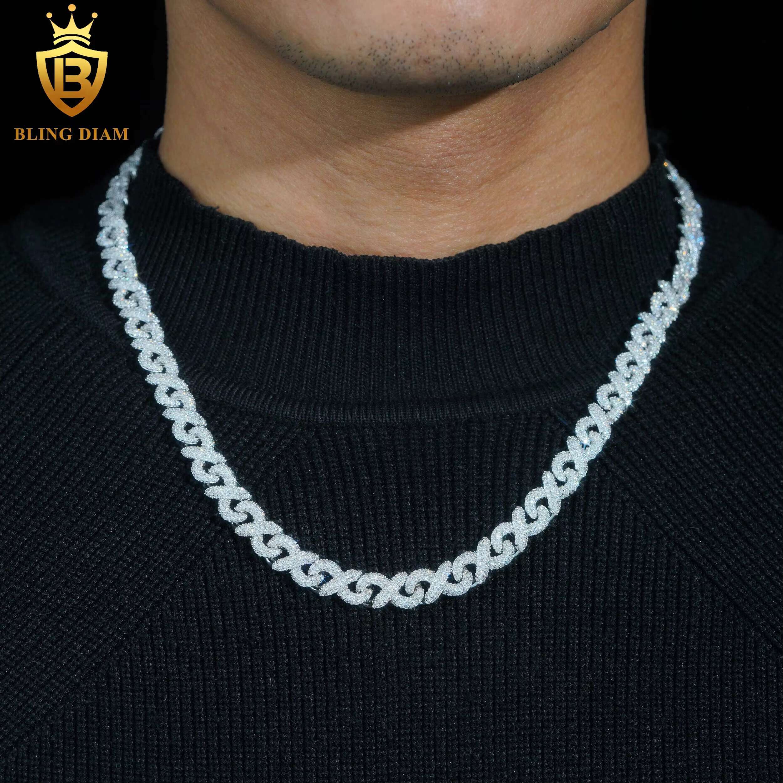 8mm Hip Hop Jewelry Cuban Link Chain 925 Sterling Silver Moissanite Iced Out Necklace for Men High Quality