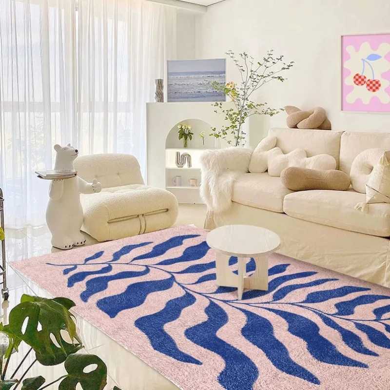 Blue Pink Matisse Leaf Carpet Funky Retro Danish Pastel Decor Rug Bedroom Living Room Rug Modern Y2K Rug Plush Trendy Accent Rug Y251110