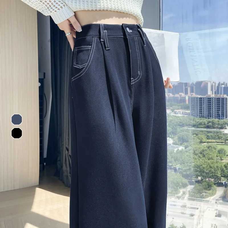 2025 New Autumn Vintage Denim Casual Loose Womens Wide Leg Pants High Waist Solid Female Straight Office Full Length Trousers C251110