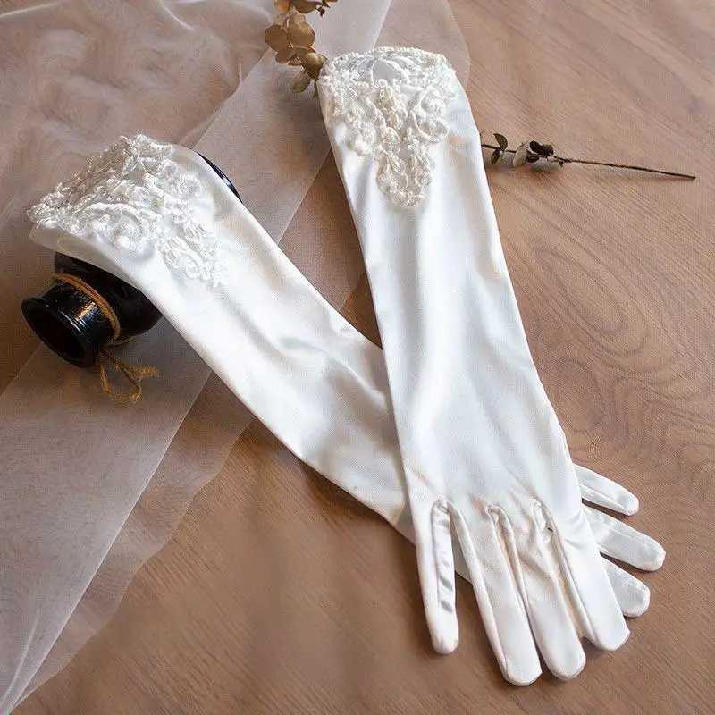 Elegant Lace Satin Bride Gloves Eblow Length White Lace Christmals Party Gloves Wedding Party Wedding Gloves L251110