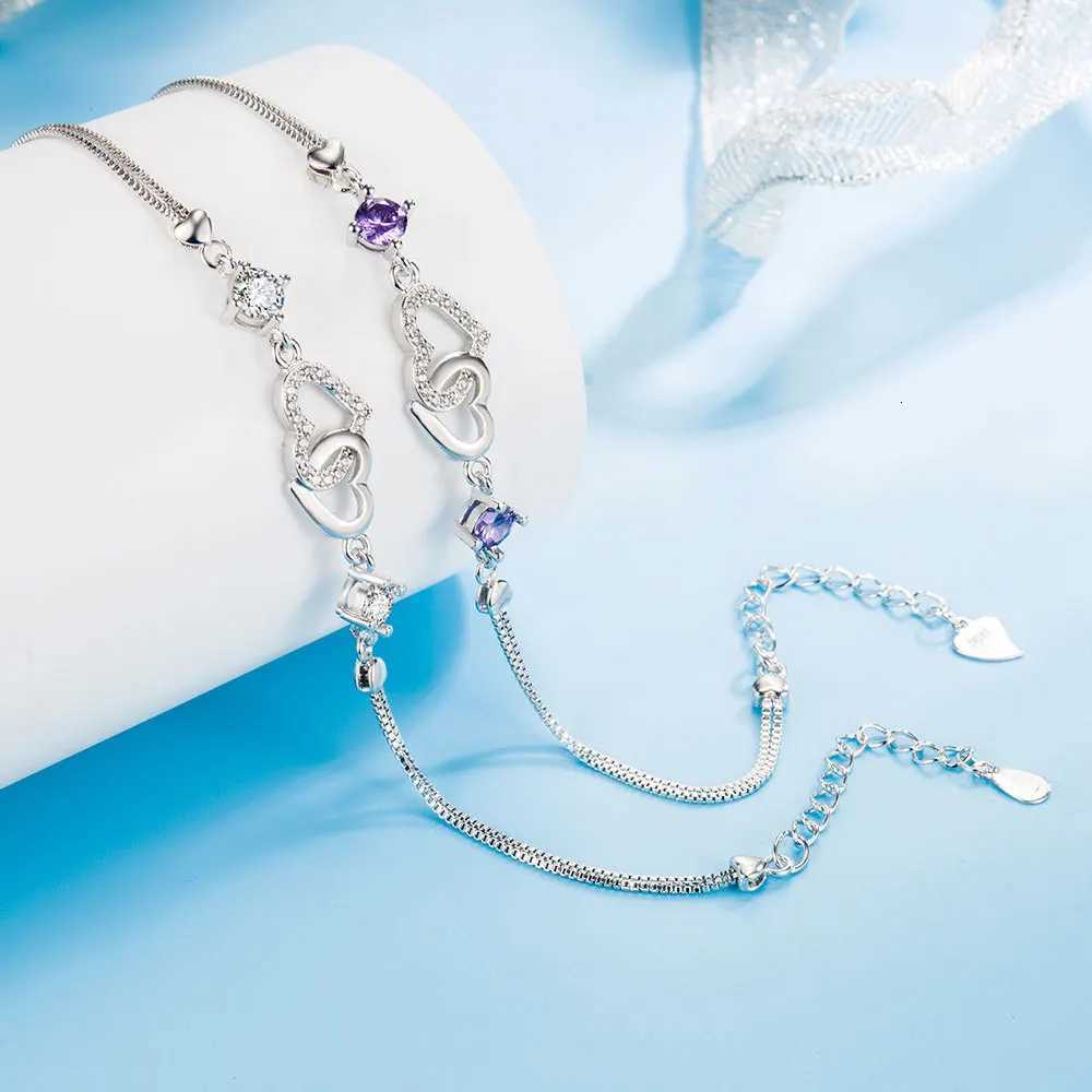 S925 Sterling Silver Bracelet Inlaid With Natural Amethyst Zircon Heart Lady Bracelet Charm Jewelry Gift Wedding JewelryT251110