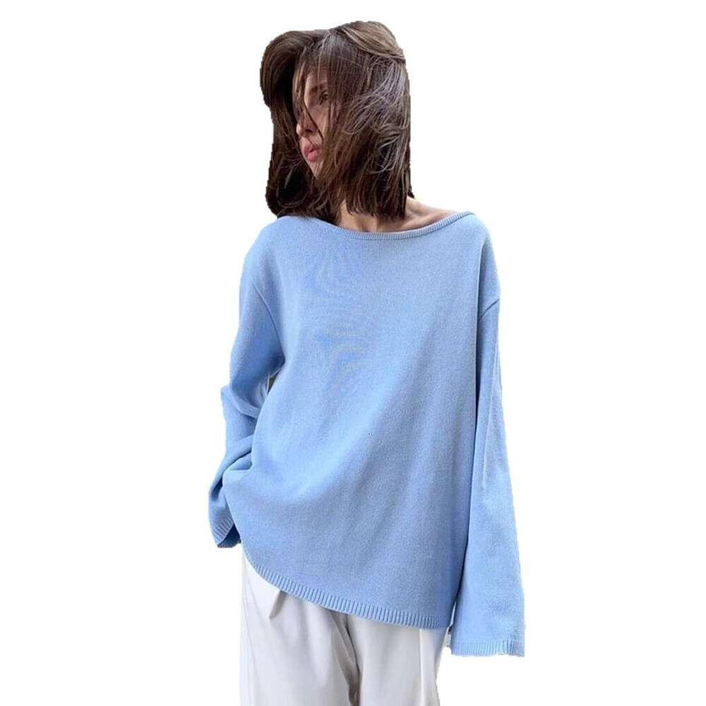 Cross-Border Cotton Pullover European American Autumn and Winter New Style Temperament Loose Lazy Sexy Open Back Knitted Sweater