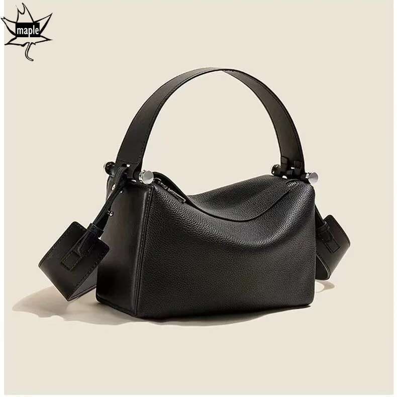 New Beige Color Wide Strap Pillow Tote Genuine Cow Leather Women Handbag Big High-End Commuter Crossbody Bag