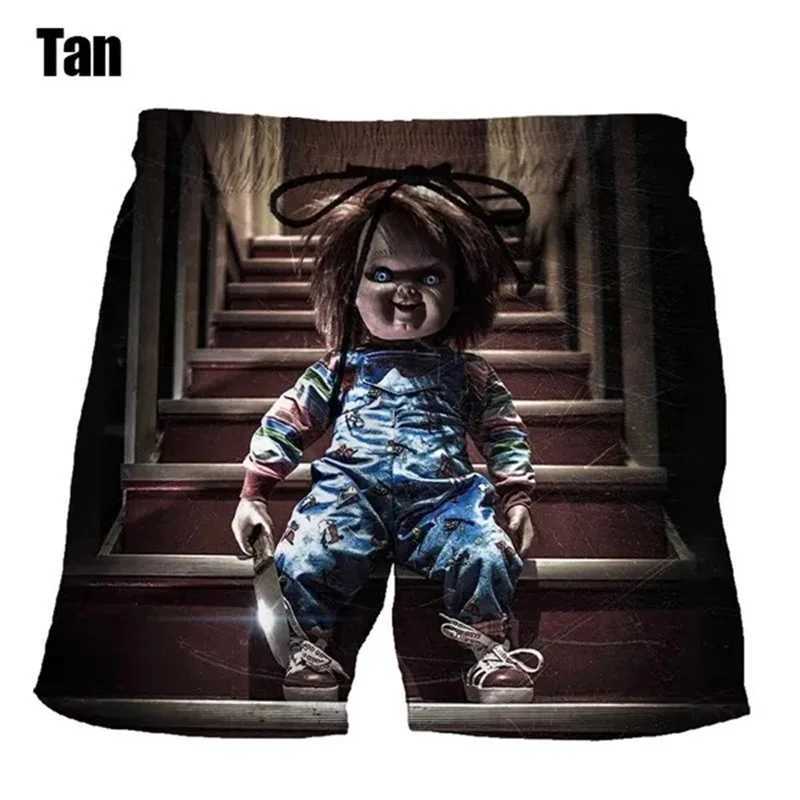 Chucky Doll horror graphic beach shorts mens 3D printed board shorts surfing swim shorts cool childrens shortsW250410