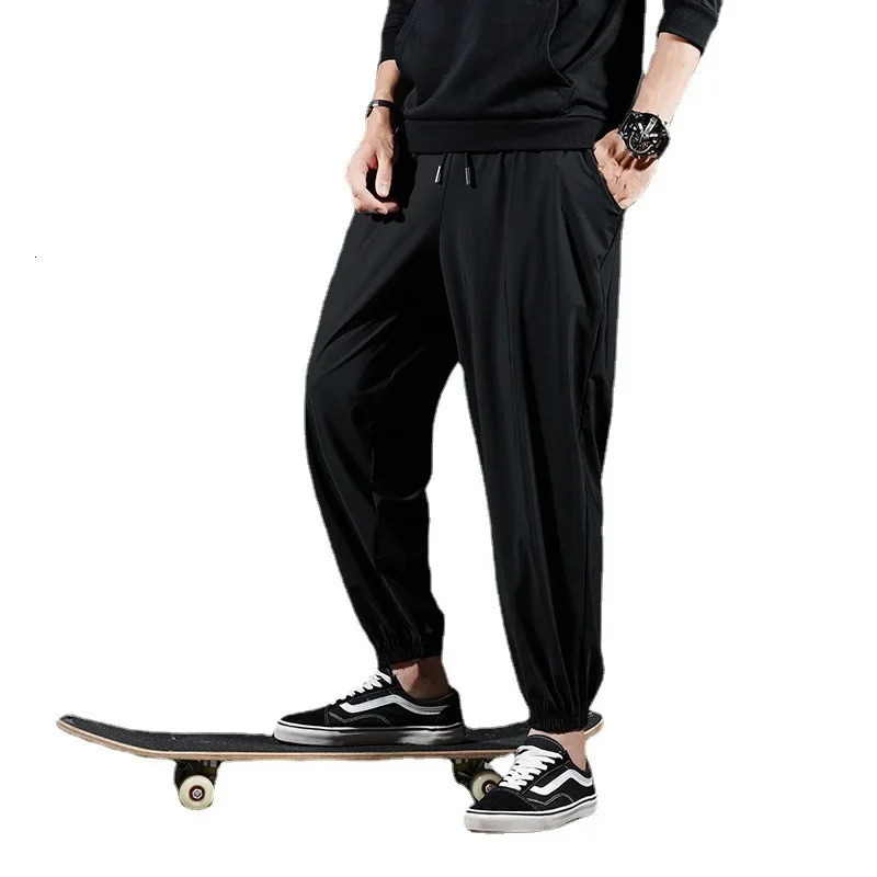 Mens Summer Thin Cropped Pants Ice Silk Elastic Quick Dry Casual Draped Tailored Sweatpants Pants For Men 250408