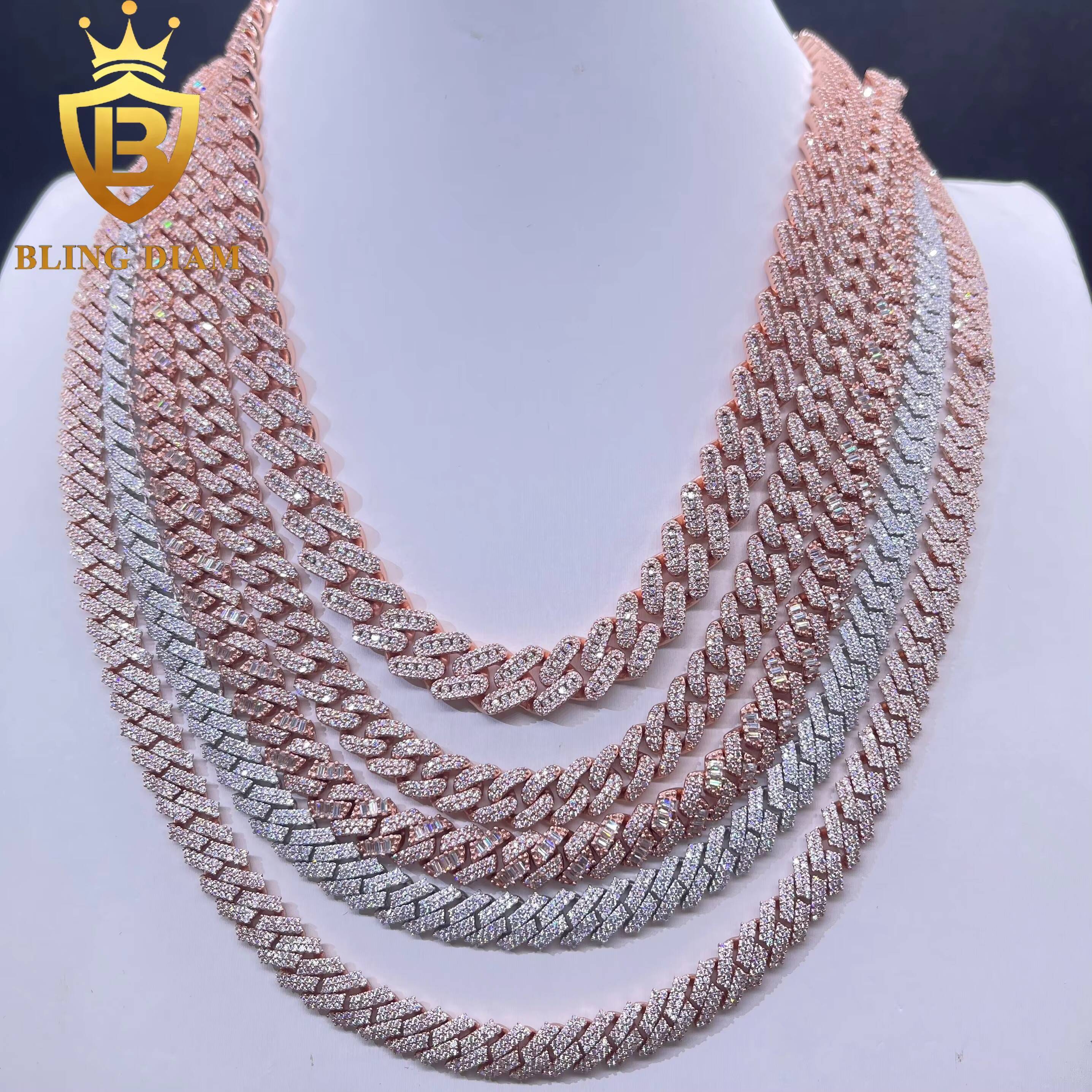 8-10mm Iced Out Miami Cuban Link Chains Rose Gold Pass Diamond Tester Hip Hop Rapper 925 Sterling Silver Vvs Real Moissanite