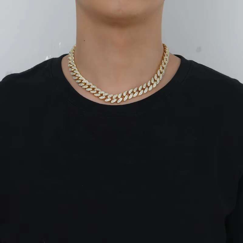 Wholesale Gold Plated 13mm Cuban k Chain Iced Out Dia Hip Hop Jewelry Men Drop Shipping for Weddings and Gifts