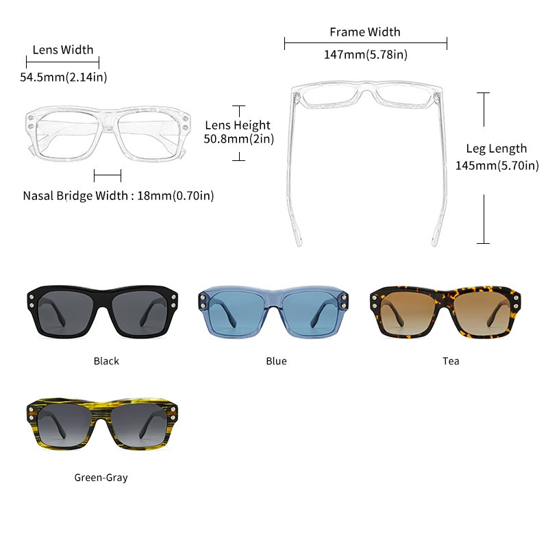 GCV acetate square rectangular polarized sunglasses mens fashionable outdoor glasses Uv400 y product quality 250410