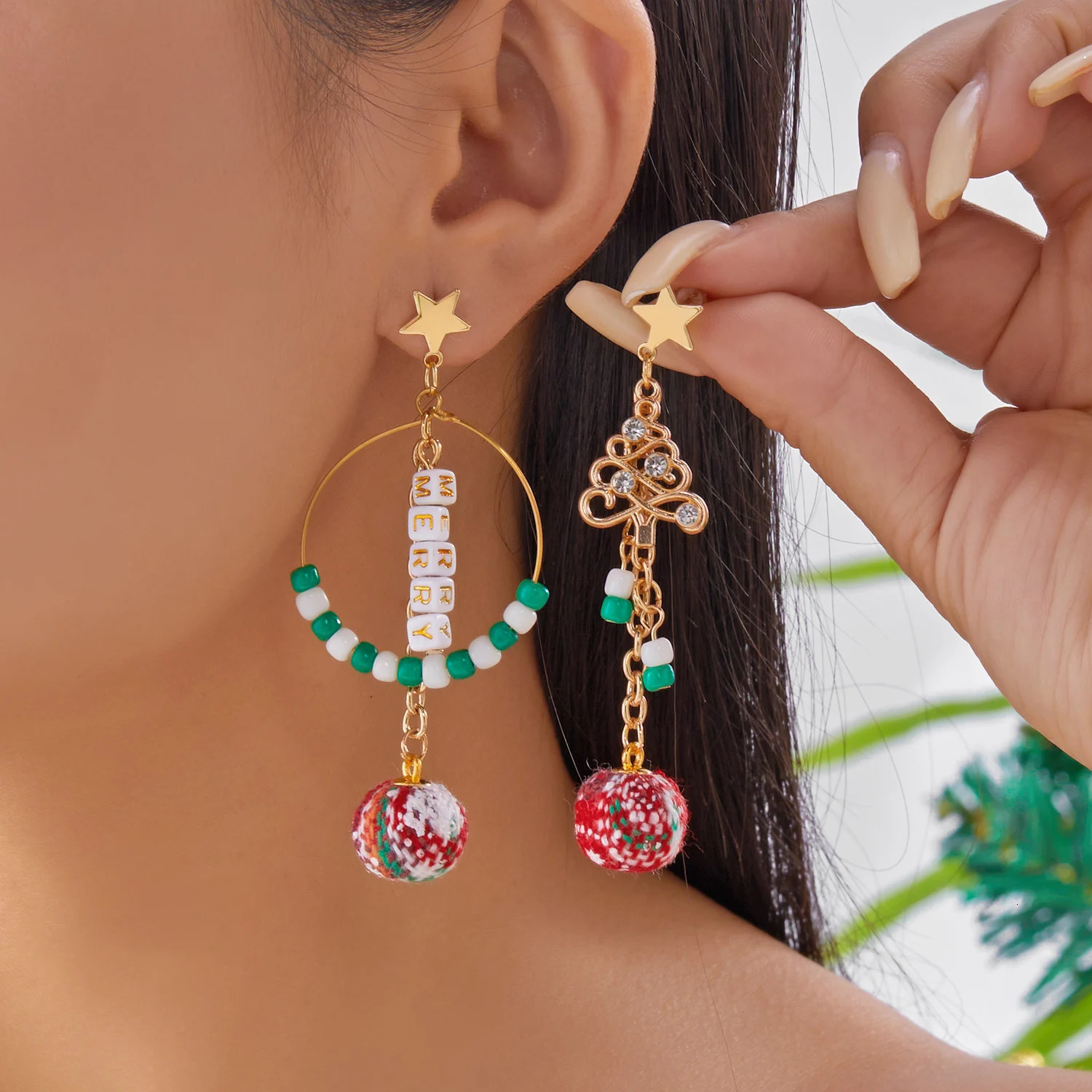 n Asymmetric Christmas Tree Long Tassel Earrings for Women Xmas Snowflake Bells Dangle Earrings Holiday Party Jewelry 251031