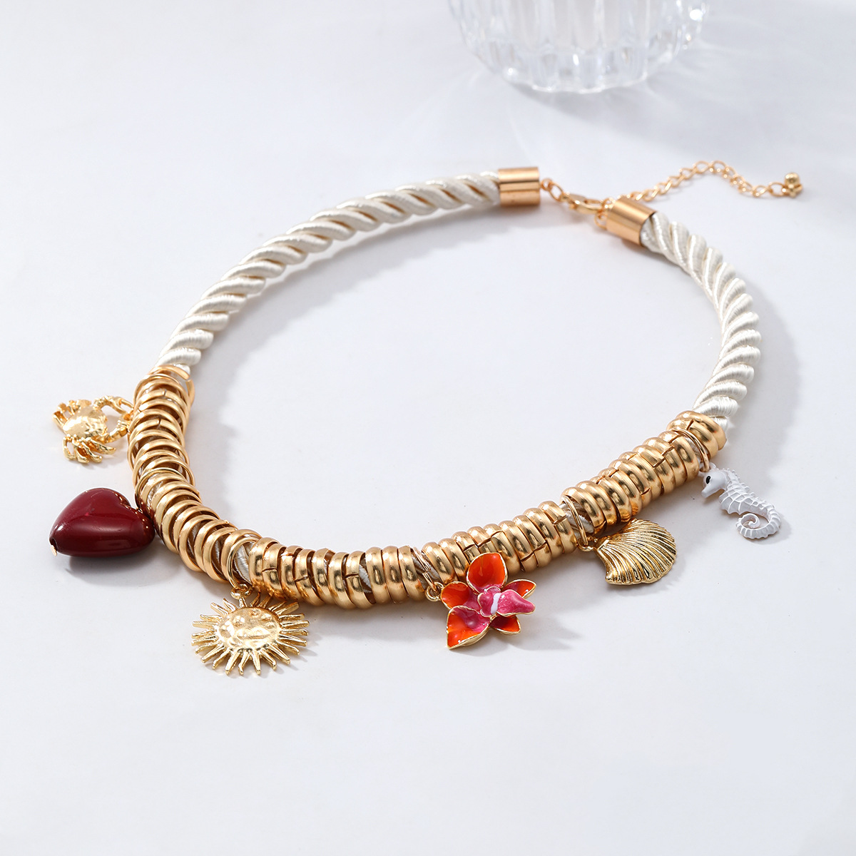 Exquisite Crab Heart Shaped Flower Shell Seahorse Multi Layered Necklace For Women Fashionable Beach Vacation Style Matching Accessories Necklace