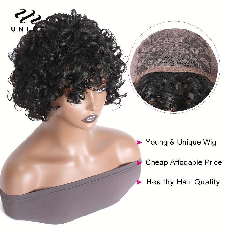 Loose Curly Pixie Cut Bob Wig With Bouncy Waves Fluffy Curls - Density Brazilian Human Hair Wigs Women Men, Natural Volume Texture, Unisex Short Hairs