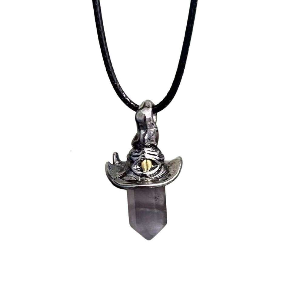 Cross-Border Yuji Retro Style Natural Amethyst Hexagonal Pillar Witch Hat Unique and Simple Niche Pendant