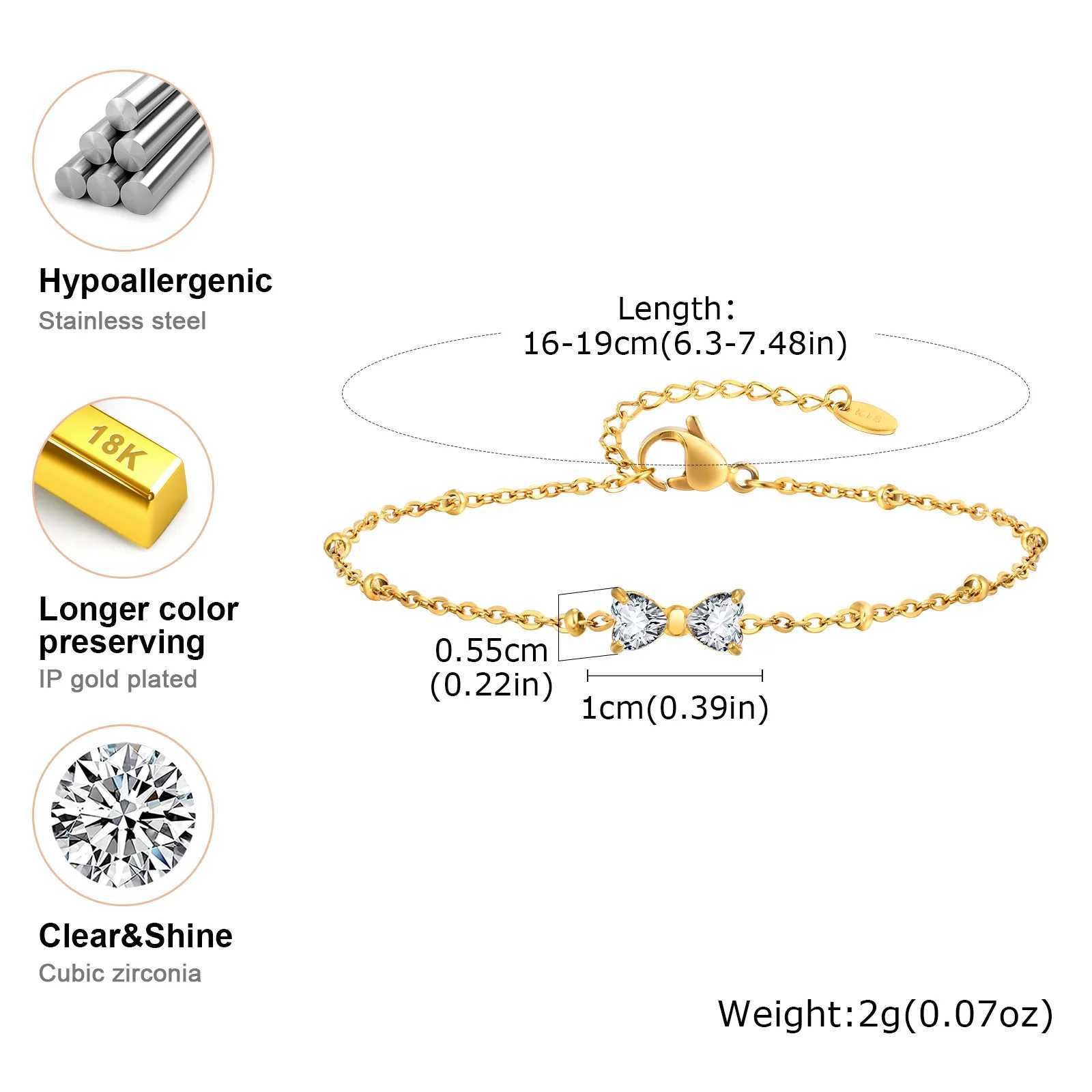 Unique Zircon Bow Bracelet for Women GirlsGold Color Bead Chain Stainless Steel Bowknot BraceletTrendy Waterproof Jewelry GiftT251110