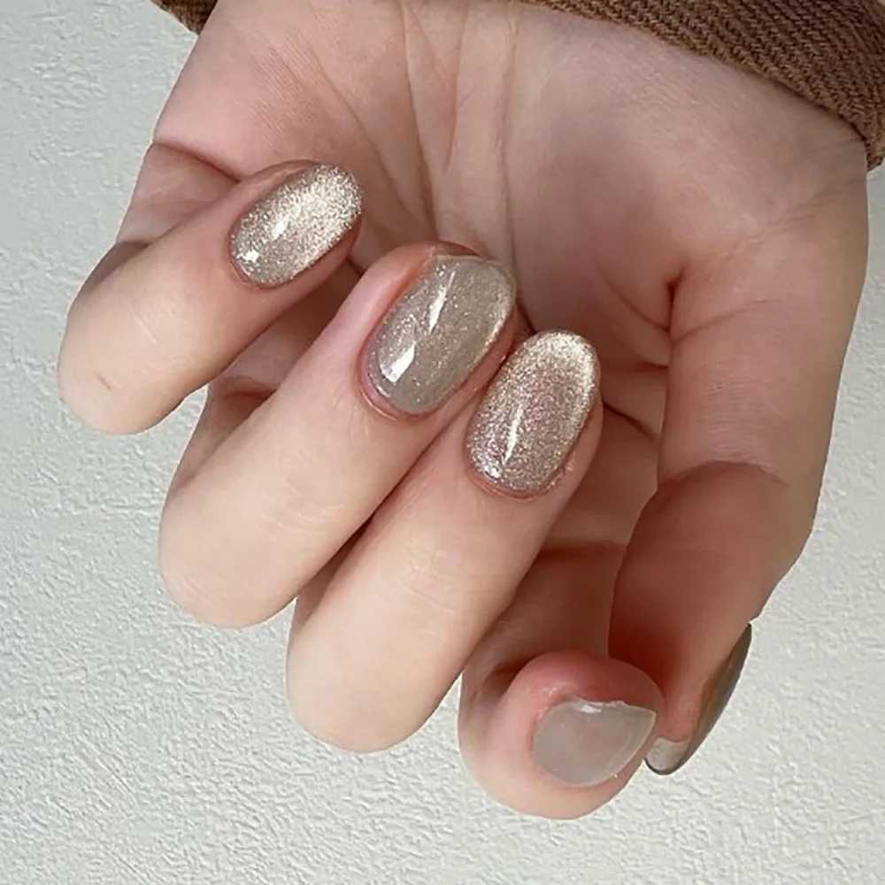 24 pieces/set of cat eye fake nails suitable for women red brown green blue gray sparkling short tips fake penis pressing fake nails W250410