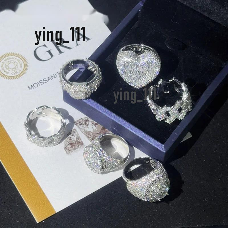 Unisex Full Moissanite Finger Rings Hip Pop Moissanite Diamond Rings For Men and Women 925 Sterling Silver Jewelry D Color VVS1
