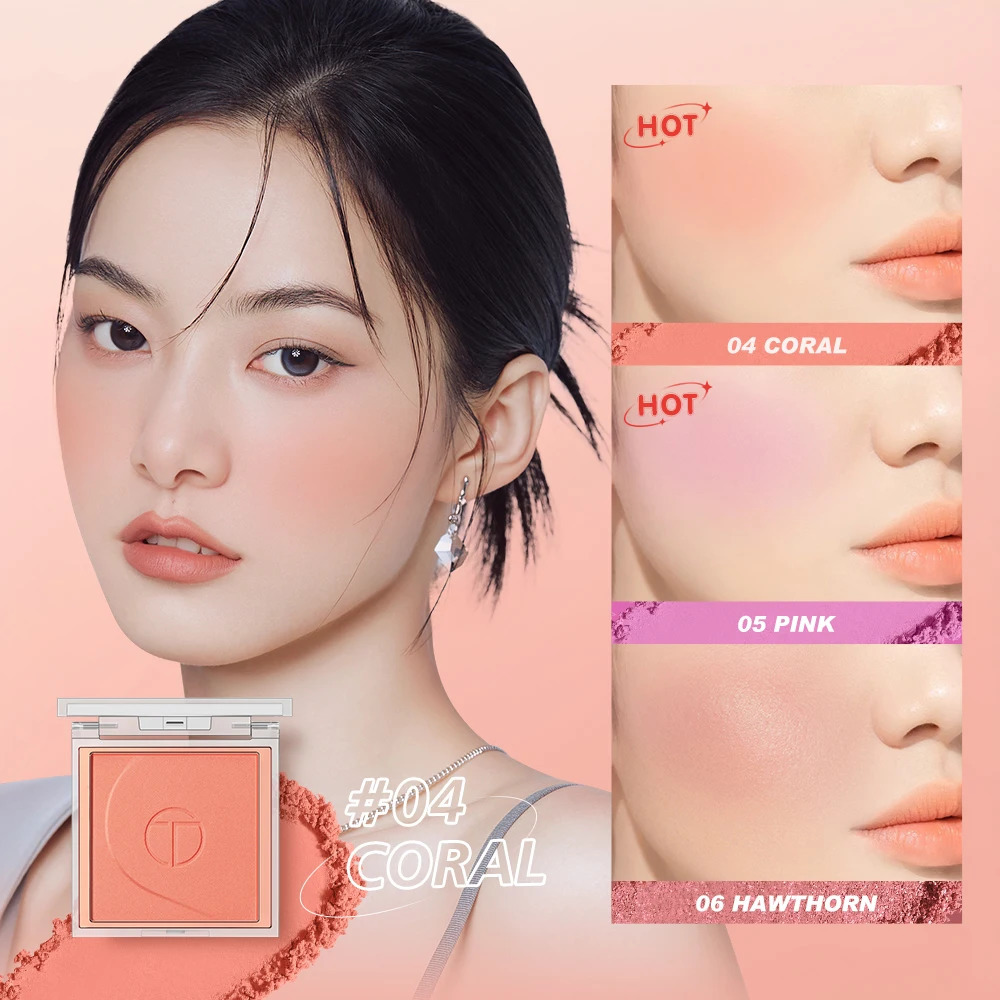 O Two of them O6 color powder blusher mineral soft durable natural cheek contour palette matte red 250325