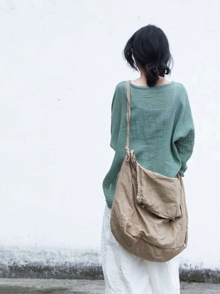 Women Loose Cotton En Ladies Solid Color Vintage Bag 2024