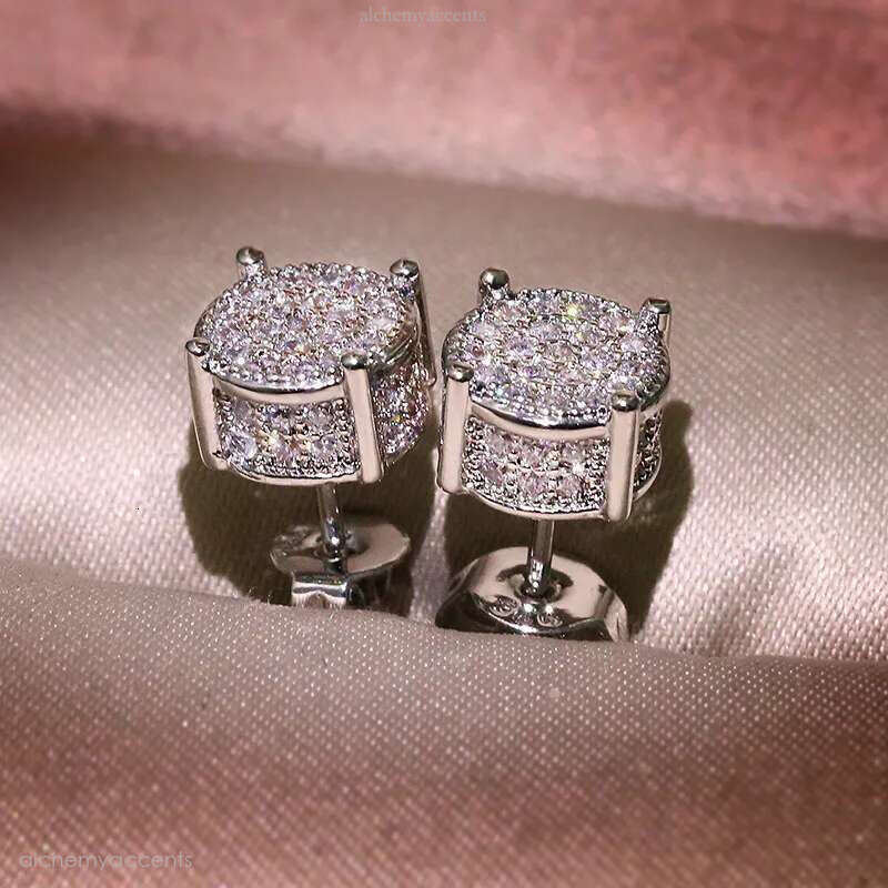 Mens Hip Hop 14 Moissanite Dia Earrings Designer sterg sier Jewelry Ear Stud Womens Fashion Gold Round Zircon Earring For Men Women HIPHOP