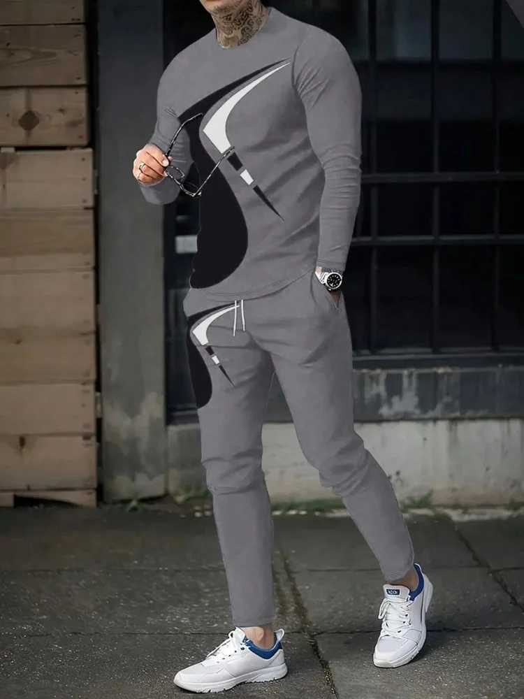 Urban Street Fashion Trend Mens Long Sleeve Round Neck Set 2pcs Daily Casual Mens Round Neck Top Outdoor Casual Loose Long Sty W251110