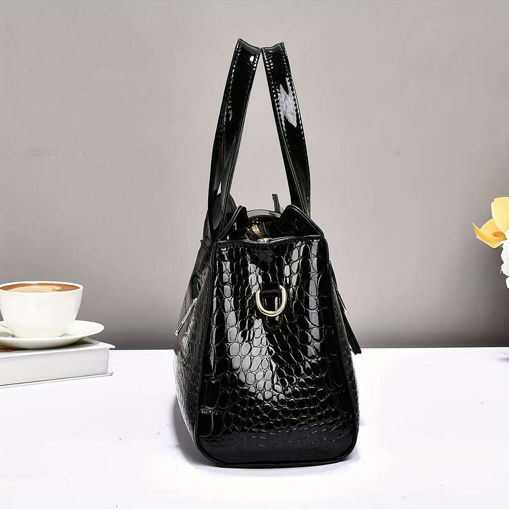 Luxurious Handbag 2025 New Classic Suitable for Middle-aged Mothers, Capacity Practical Multi-layer Crossbody Crocodile Pattern Shiny Branded High Qua