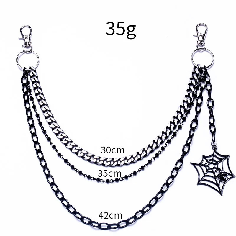 Halloween Gift Keychain Fashion Punk Black Metal Pants Chain Hip Hop Spider Web Pendant Jeans Mens and Womens Accessories 250410
