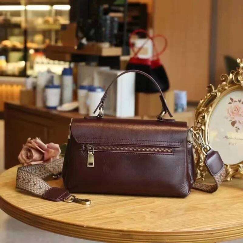 Genuine Leather Top Handle Handbag Women Korean Popular Office Ladies Saddle Bag Designer Luxury Shoulder Bags For Woman Suotong1110
