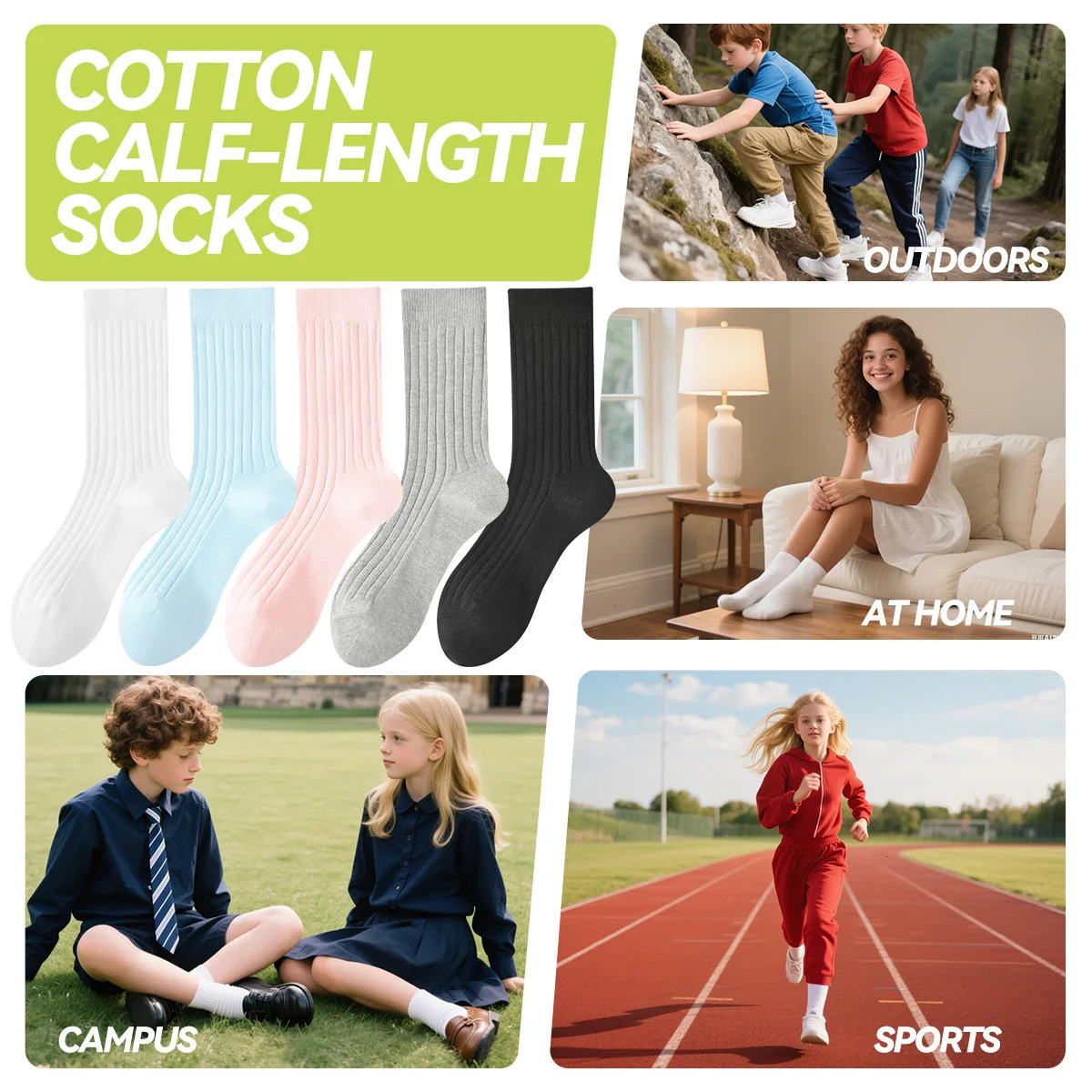 Winter Thickened 100 Cotton Double Needle Ribbed Boneless Mid-Calf Socks for s Teen Students - School Home Sports Wear 251106