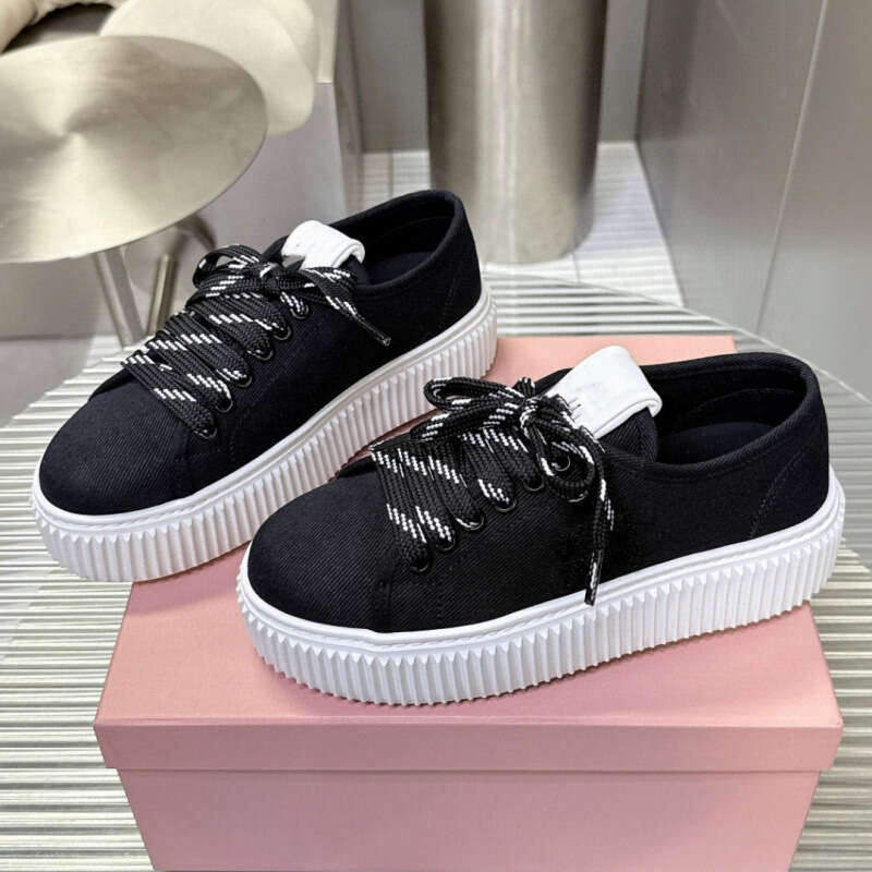 Liu Haocun Same Style Versatile Casual Thick-Soled Height-Increasing Lace-Up Slip-On Lazy Closed-Toe Half Slippers Biscuit Canvas Shoes