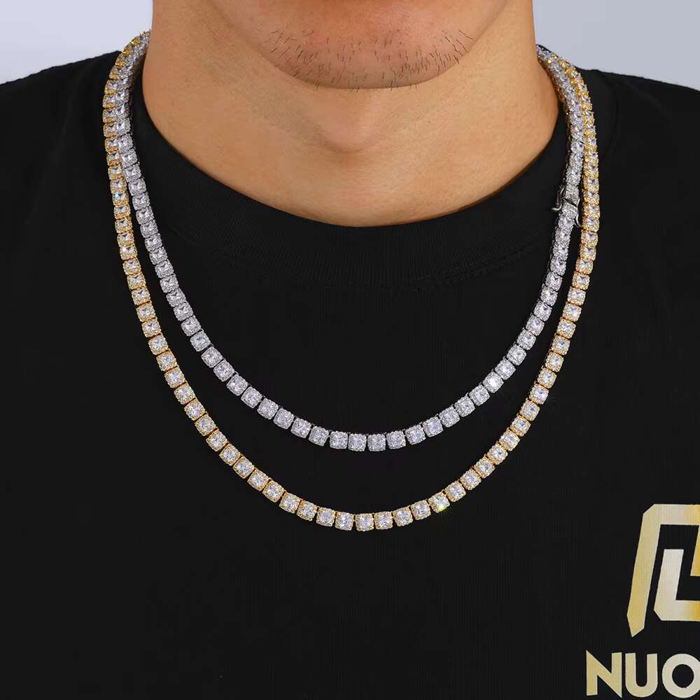 Moissanite Rock Sugar Chain All Diamond S925 Silver Necklace Mens High Fashion Accessory