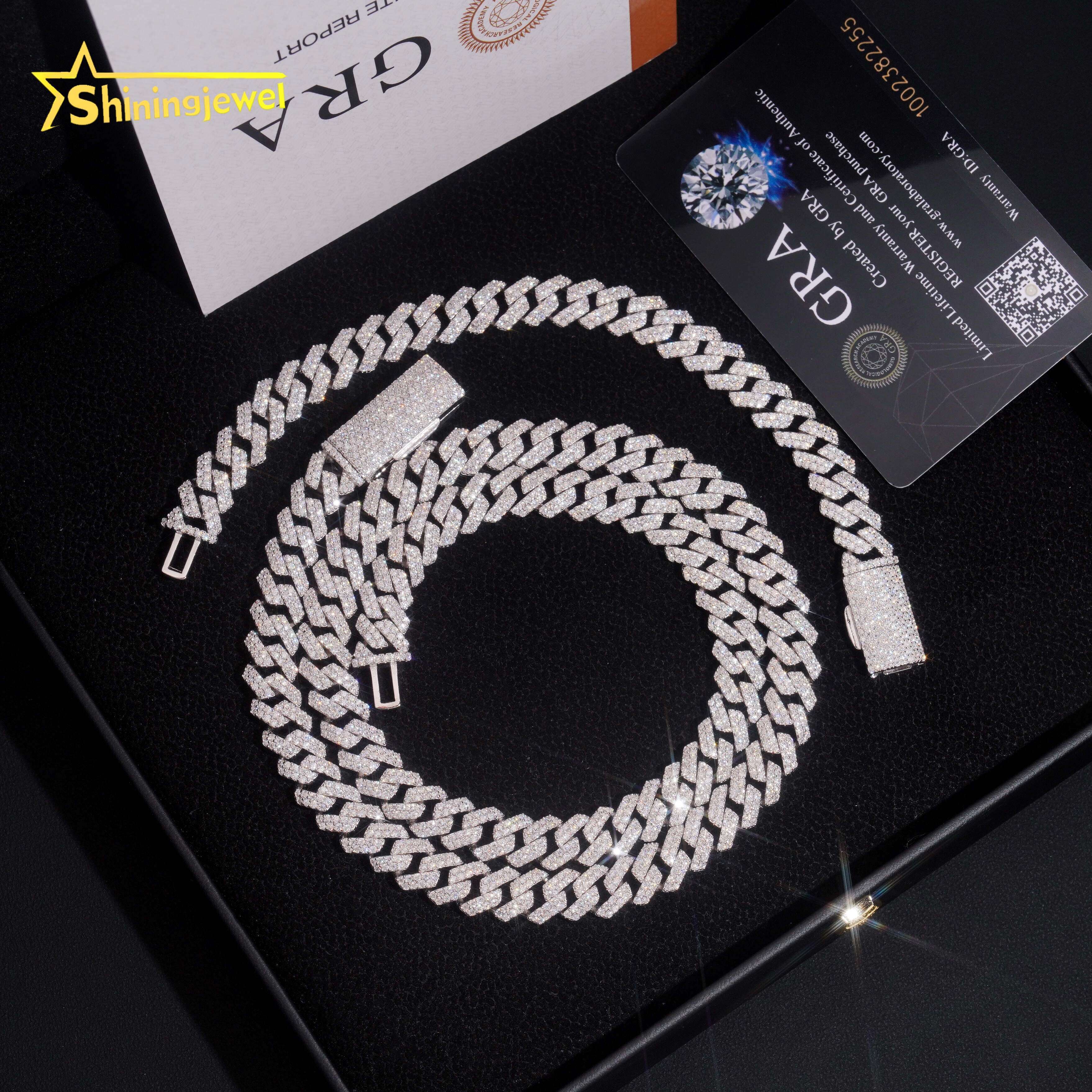 Promotion Large Stocks 10mm 2 Rows 925 Sterling Silver Hip Hop Jewelry Men Necklace Iced Out Moissanite Diamond Cuban Link Chain