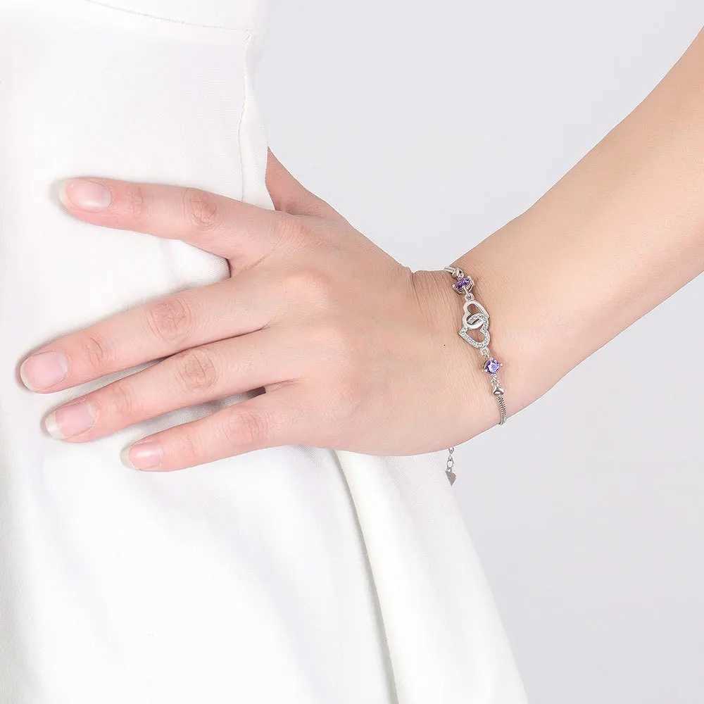 S925 Sterling Silver Bracelet Inlaid With Natural Amethyst Zircon Heart Lady Bracelet Charm Jewelry Gift Wedding JewelryT251110