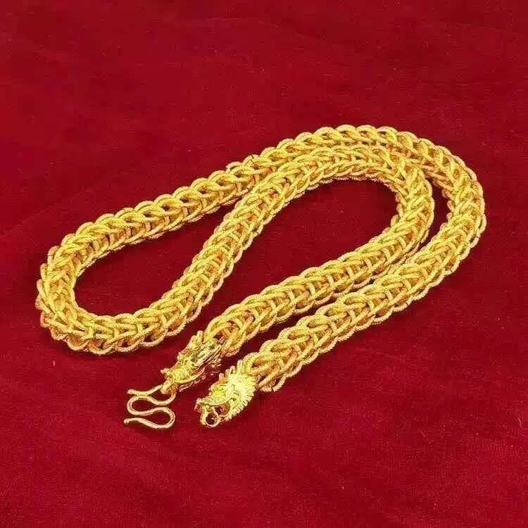 9999 Real Gold Pendant with Powerful and Explosive Coarse Fabric Pattern Dragon Chain Head Necklace for Men