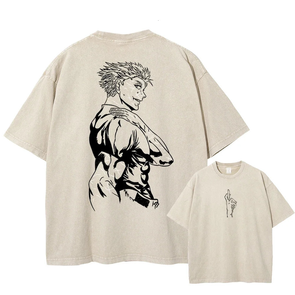 Cartoon Anime Printed Hip Hop T-shirt Mens and Womens Washed High Quality Street Clothing Japanese Style Harajuku Cotton Summer Short Sleeves 250410
