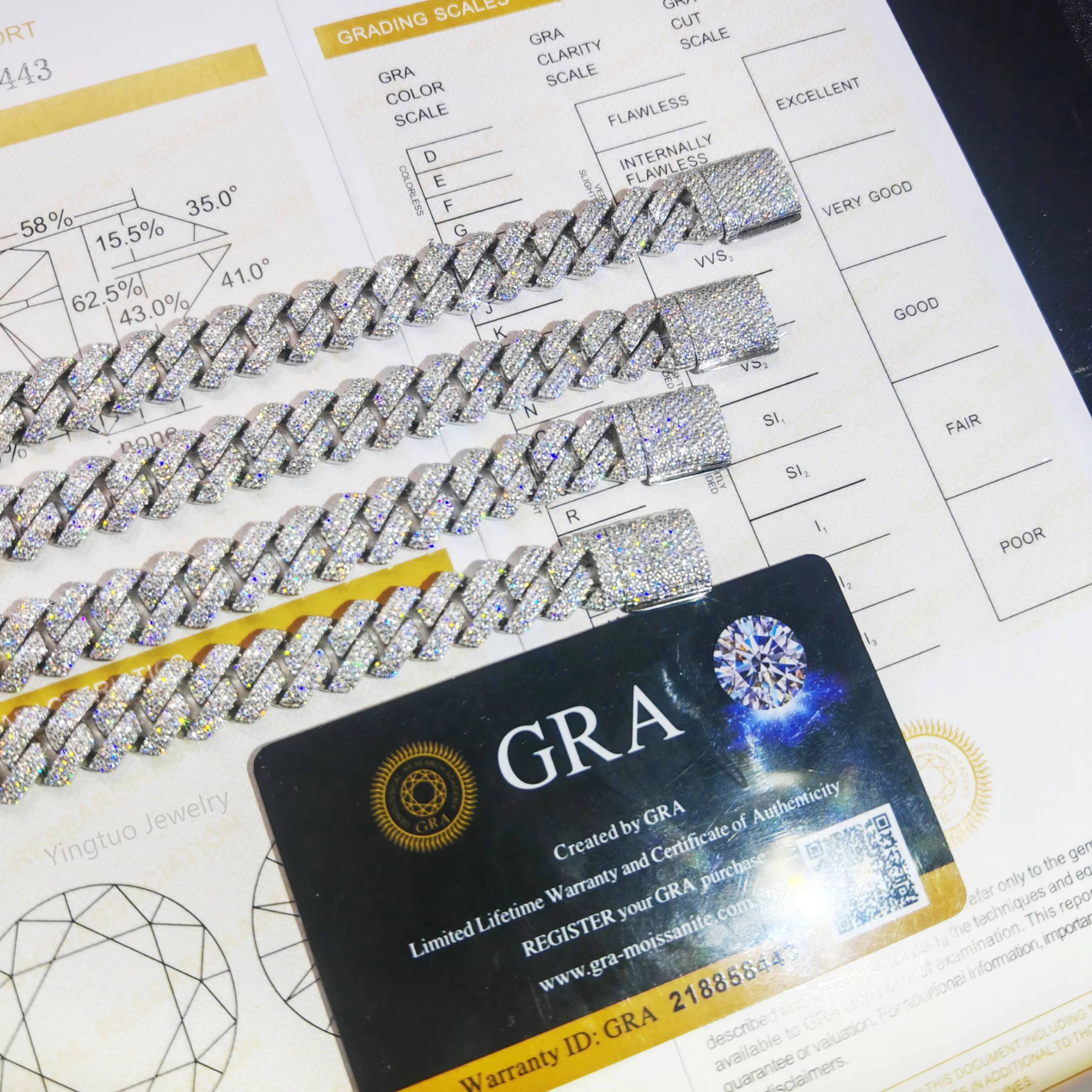 Wholesale Hip-hop 8mm/10mm/12mm 925 Silver 18K Gold-plated Moissanite Cuban Necklace for Gift