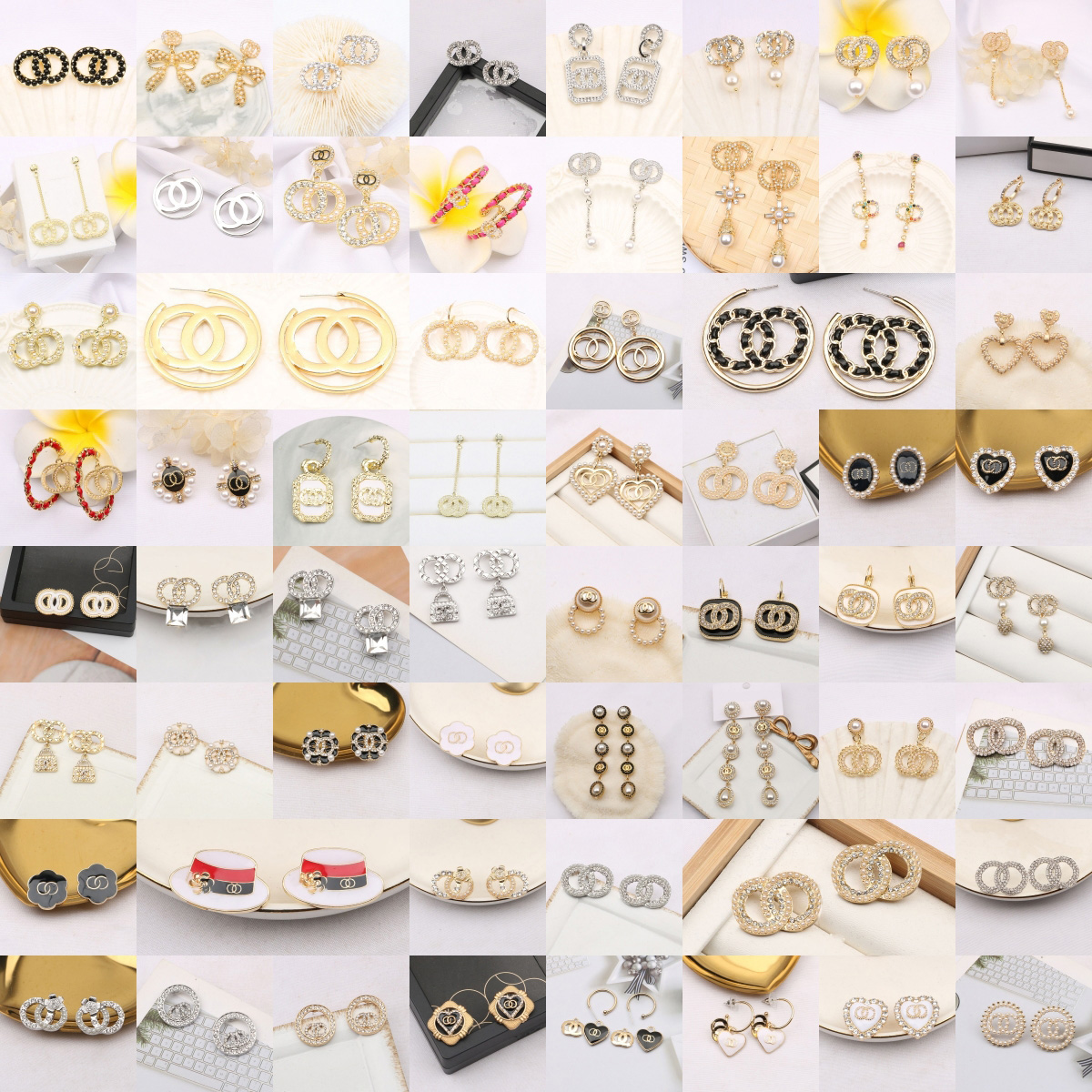 Crystal Earring 500Style Mixed Send Simple Style 925 Silver Geometric Round Stud Rhinestone Pearl Earrings Famous Women Wedding Party Classical Jewerlry Gifts