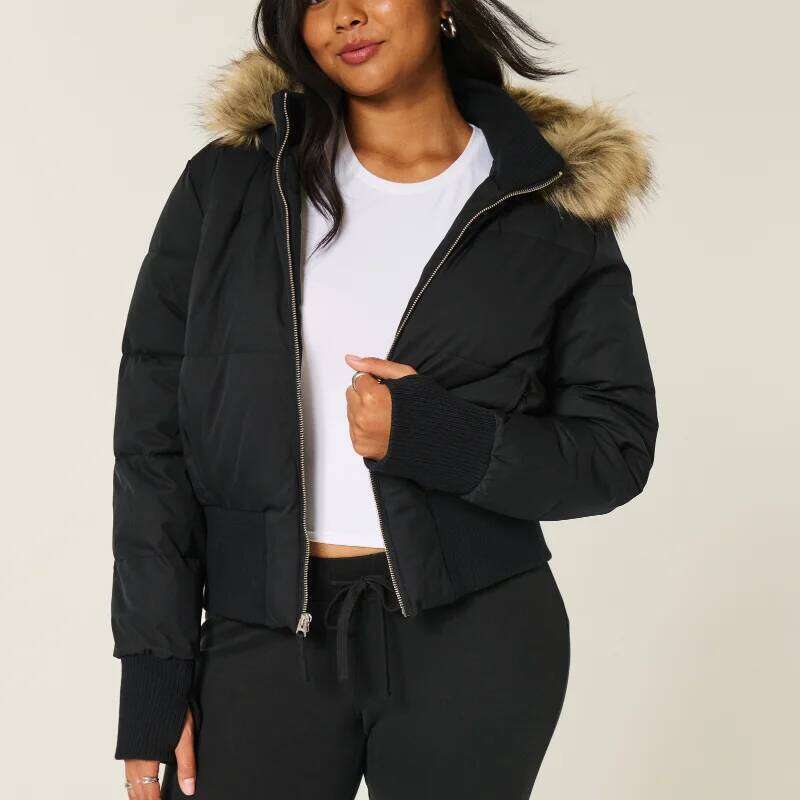 Chic Fur Collar Hooded Women's Cotton Jacket Solid Zipper Slim Waist Pocket Warm Thick Coat Winter Autumn Female Outerwear