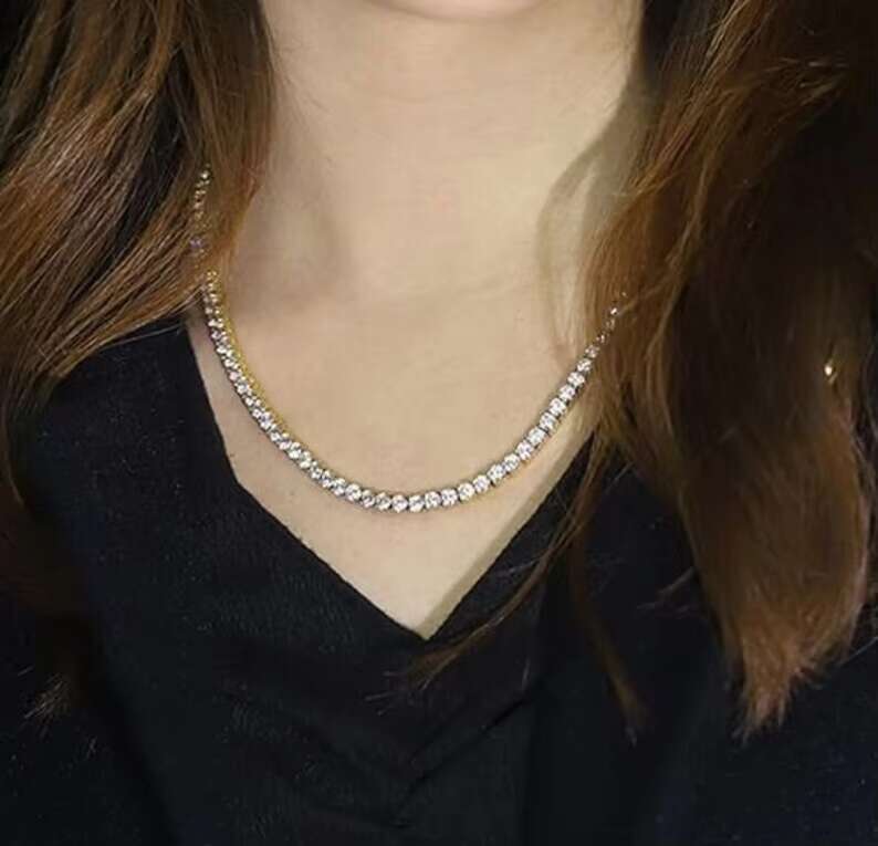 Hiphop 5mm Moissanite Chain 925 Silver Tennis Necklace Yellow Gold Plated Round Brilliant Cut Moissanite Tennis Chain