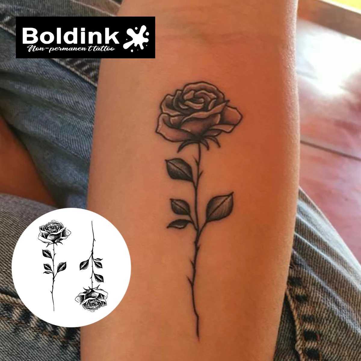 Boldinks elegant rose line art set with temporary tattoos lasting for 15 days with new technology magic waterproof semi permanent stickers. W250410